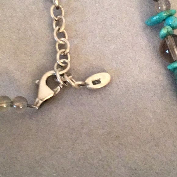 Turquoise and Smoky Quartz Sterling Silver Long Necklace - Picture 5 of 6